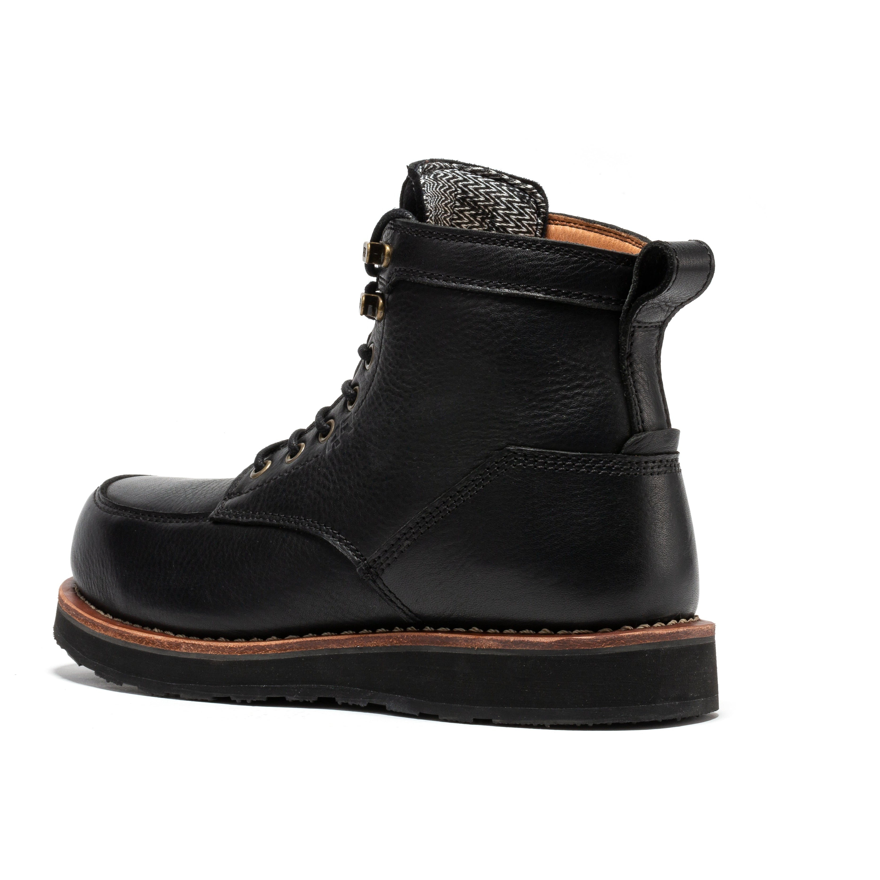 ROCKROOSTER Edgewood Men's 6 Inch Black Steel Toe Wedge Work Boots SAP610BK